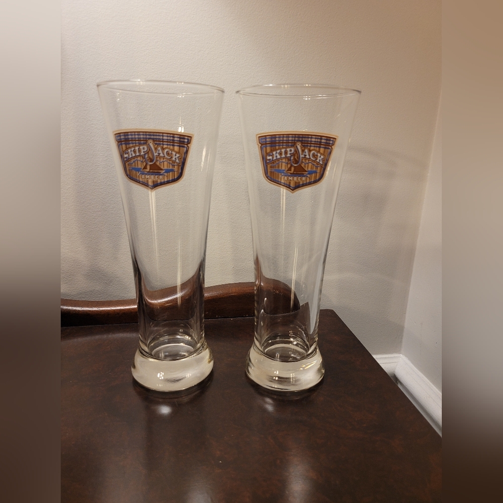 2 SkipJack Amber Ale Pilsner Beer Glasses